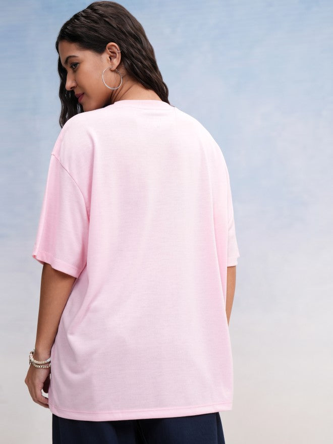 Tokyo Talkies Women Pink Printed Oversized Fit T-Shirt - Pink - Image 3