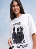 Tokyo Talkies Women White Printed Oversized Fit T-Shirt - White - Image 1