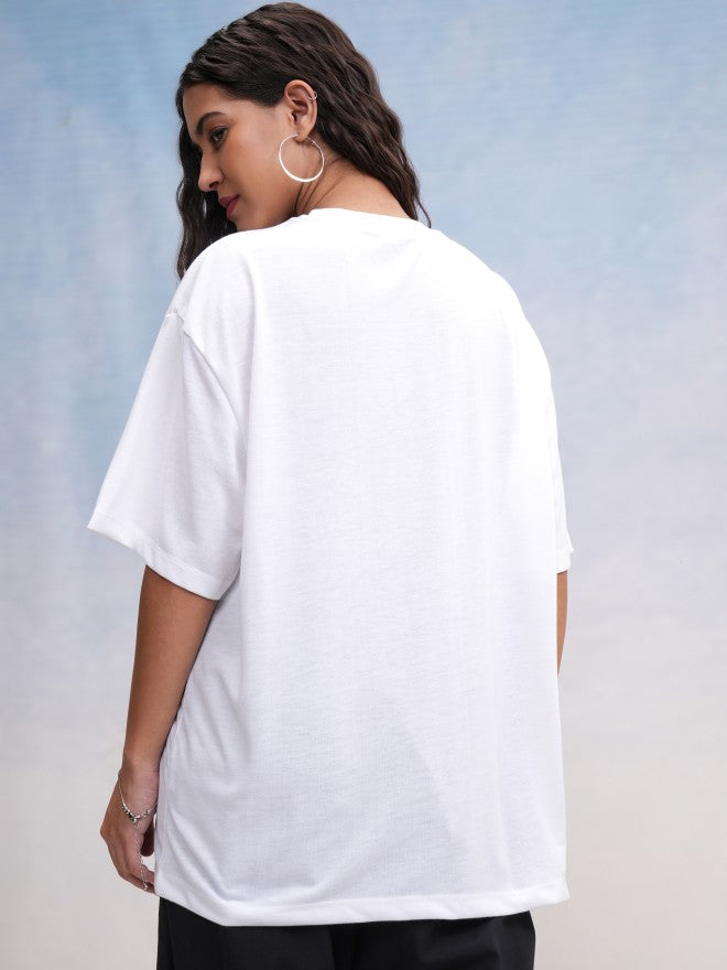 Tokyo Talkies Women White Printed Oversized Fit T-Shirt - White - Image 3