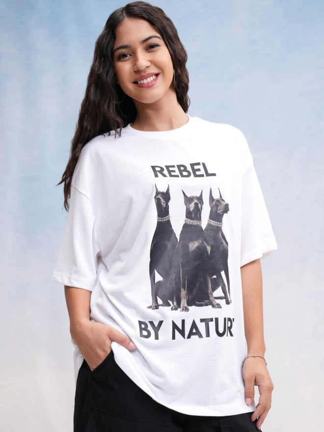 Tokyo Talkies Women White Printed Oversized Fit T-Shirt - White - Image 6