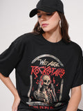 Tokyo Talkies Women Black Printed Round Neck Oversized Fit T-Shirt - Black - Image 1