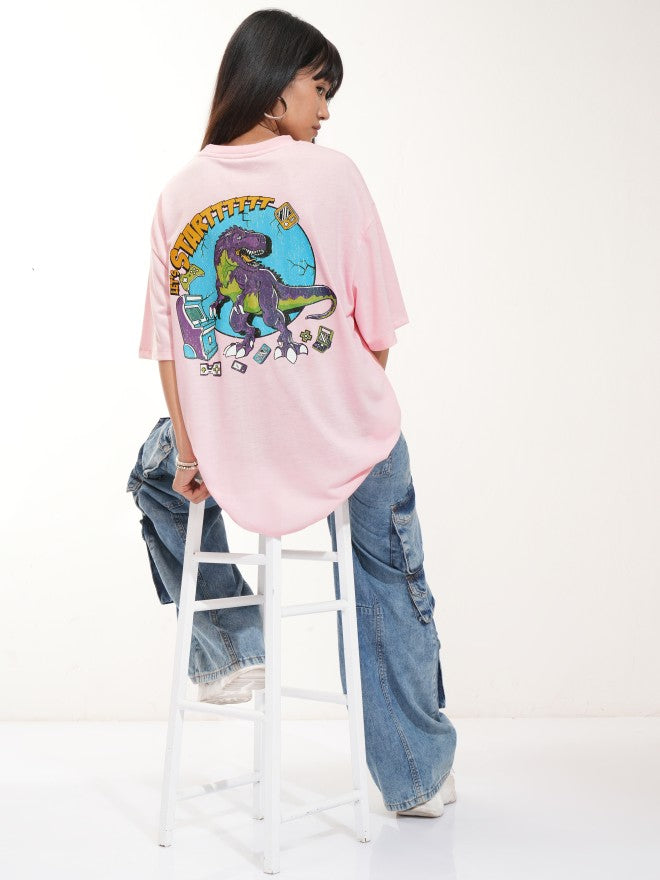 Tokyo Talkies Women Pink Printed Round Neck Oversized Fit T-Shirt - Pink - Image 2