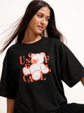 Tokyo Talkies Women Black Printed Round Neck Oversized Fit T-Shirt - Black - Image 1
