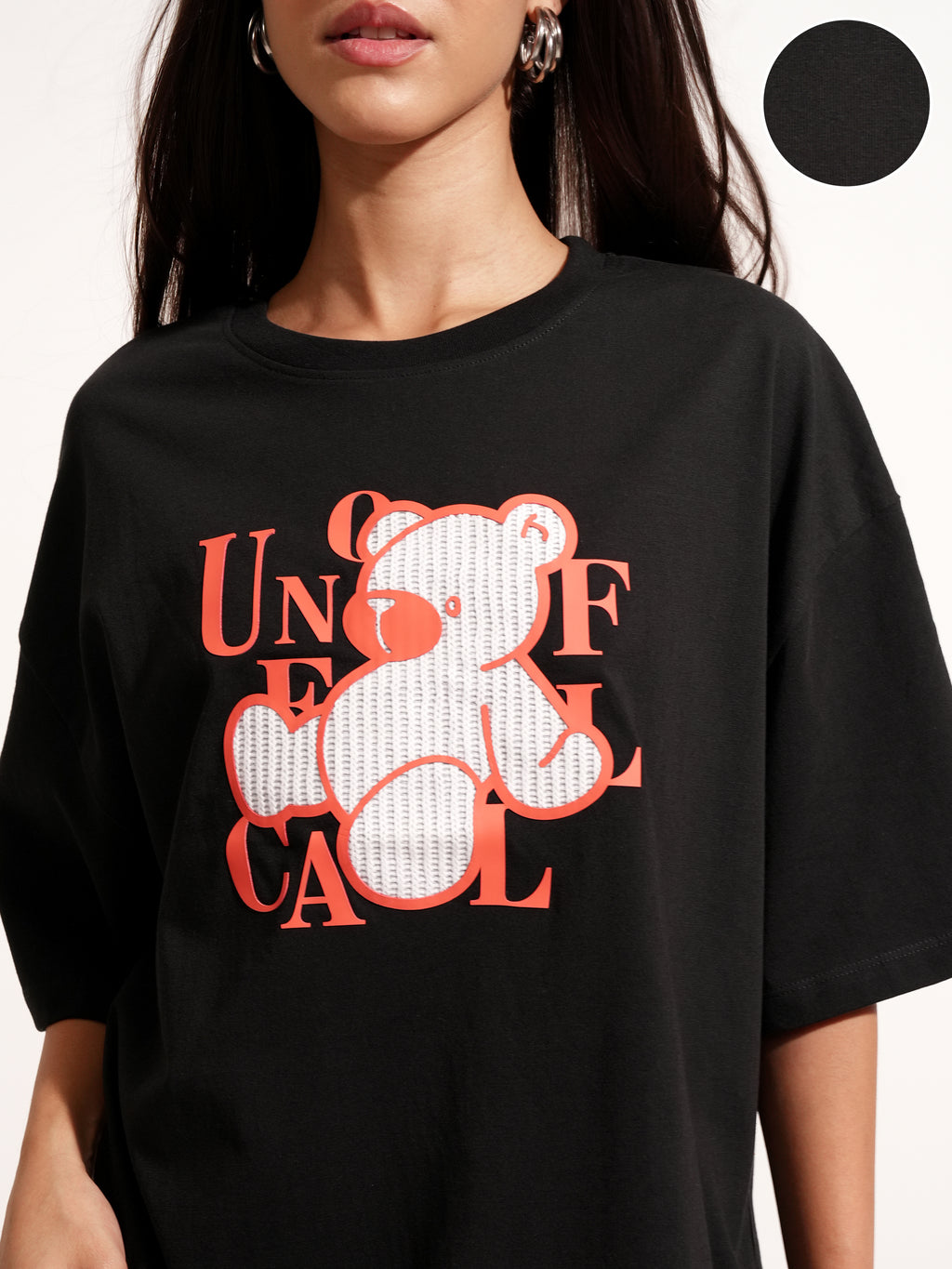Tokyo Talkies Women Black Printed Round Neck Oversized Fit T-Shirt - Black - Image 5
