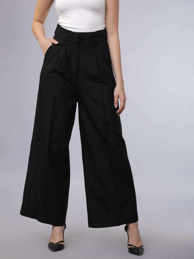 Black Casual Solid Regular Fit Trousers - Black - Image 2