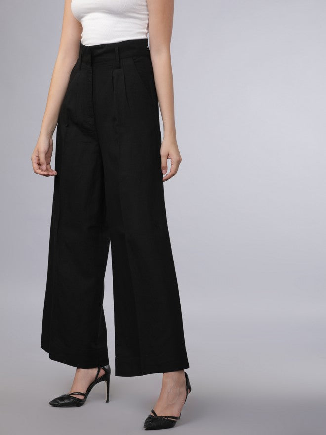 Black Casual Solid Regular Fit Trousers - Black - Image 3