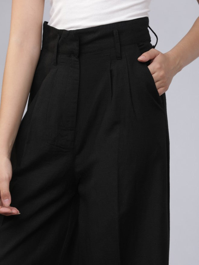 Black Casual Solid Regular Fit Trousers - Black - Image 5