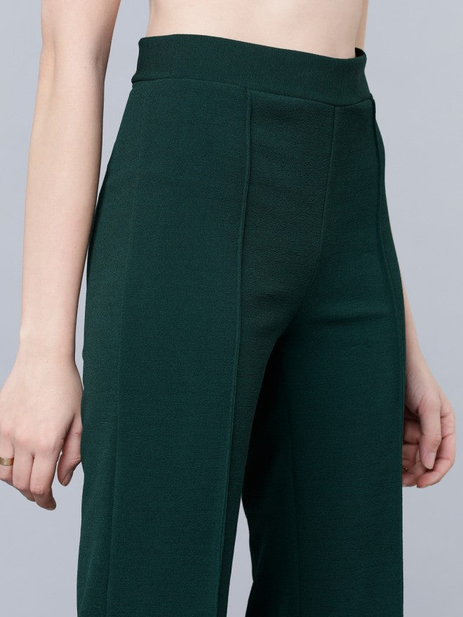 Green Casual Flared Trousers - Green - Image 4