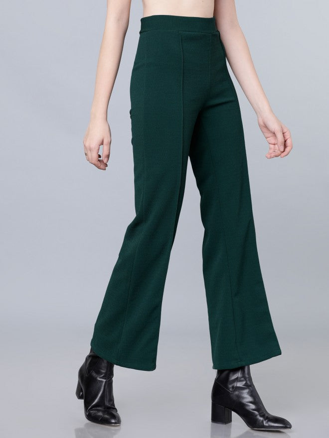 Green Casual Flared Trousers - Green - Image 6