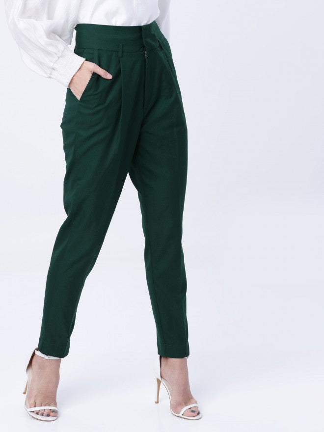 Tokyo Talkies Highwaist Slim Trouser - Green - Image 1