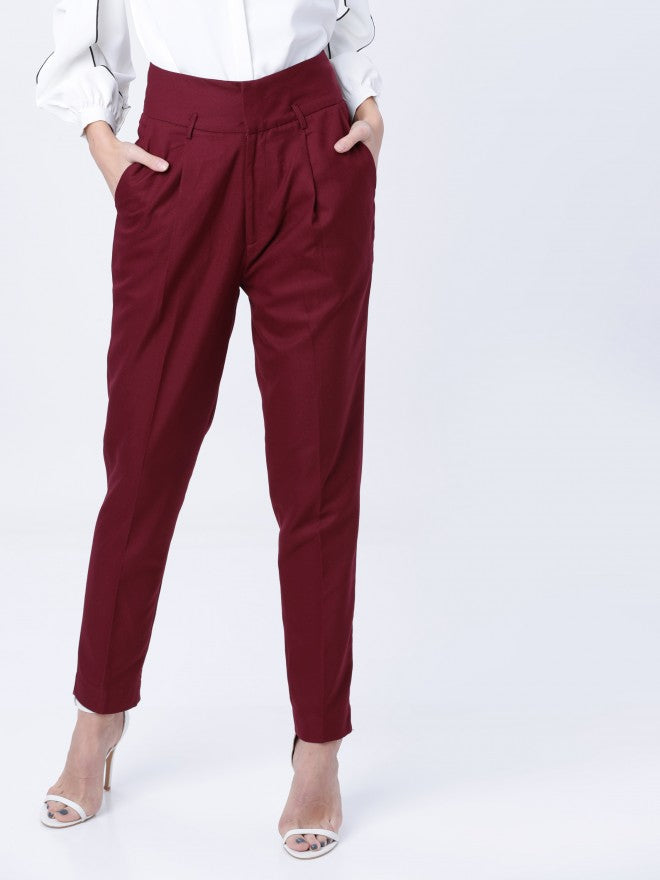 Tokyo Talkies Highwaist Slim Trouser - Burgundy - Image 1