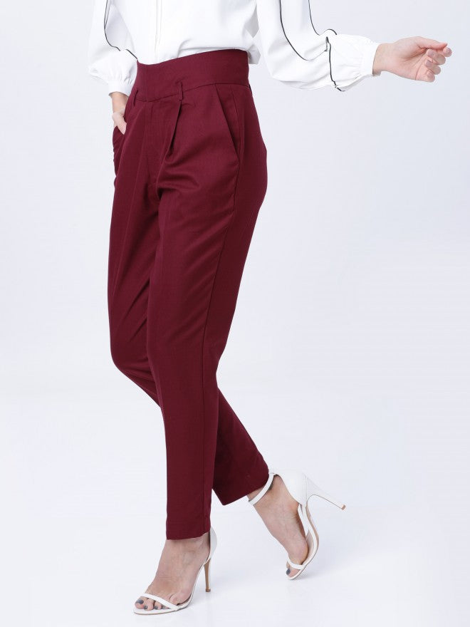 Tokyo Talkies Highwaist Slim Trouser - Burgundy - Image 2