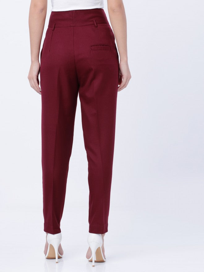 Tokyo Talkies Highwaist Slim Trouser - Burgundy - Image 3