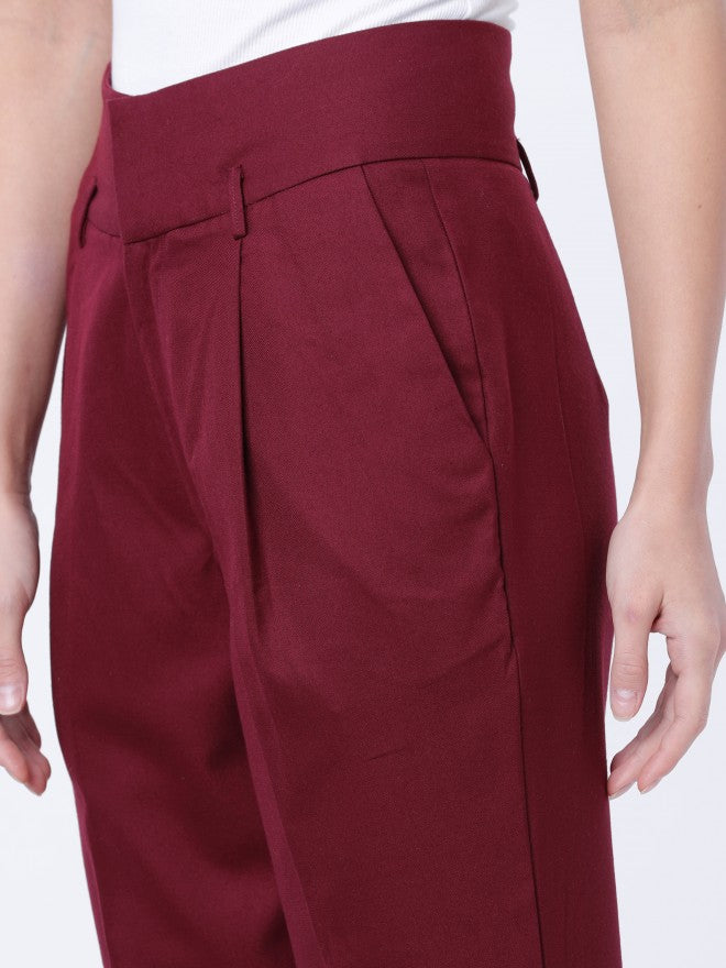 Tokyo Talkies Highwaist Slim Trouser - Burgundy - Image 4