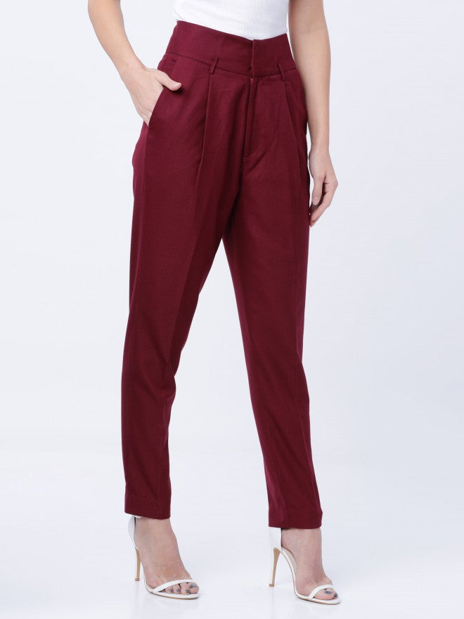 Tokyo Talkies Highwaist Slim Trouser - Burgundy - Image 6