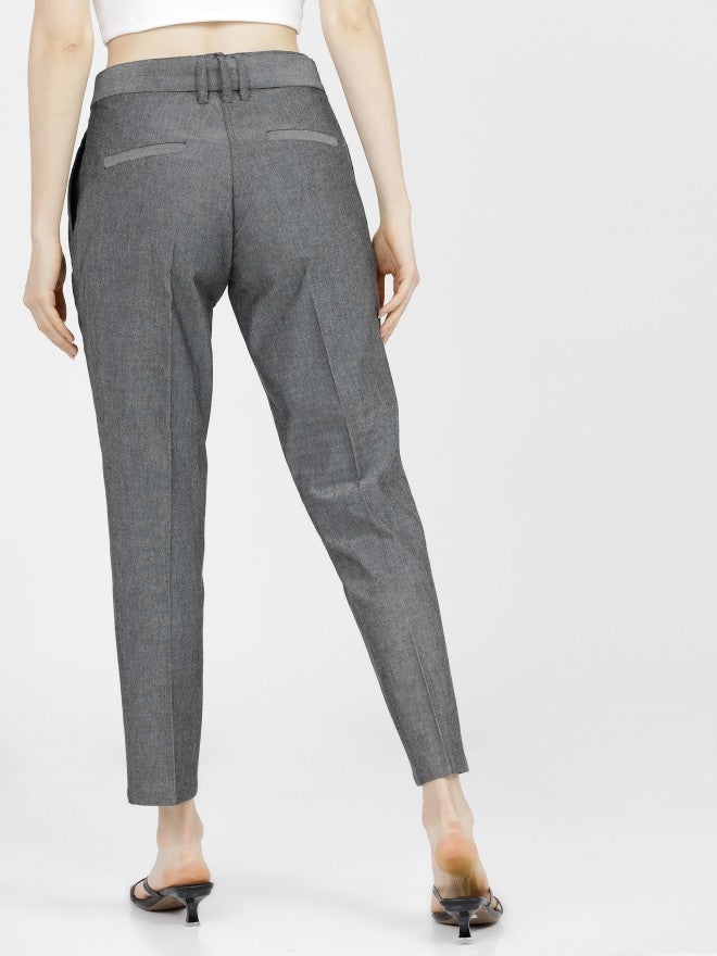 Tokyo Talkies Womens Black/White Pleated Tapered Fit Low Waist Trouser - Black - Image 3