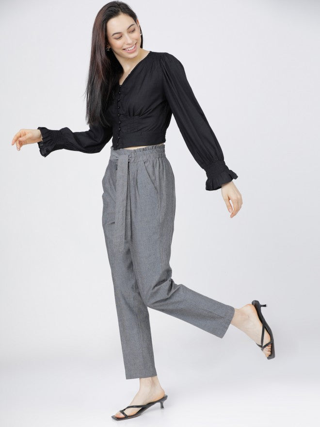 Tokyo Talkies Womens Grey Tapered Fit Trouser - Grey - Image 5