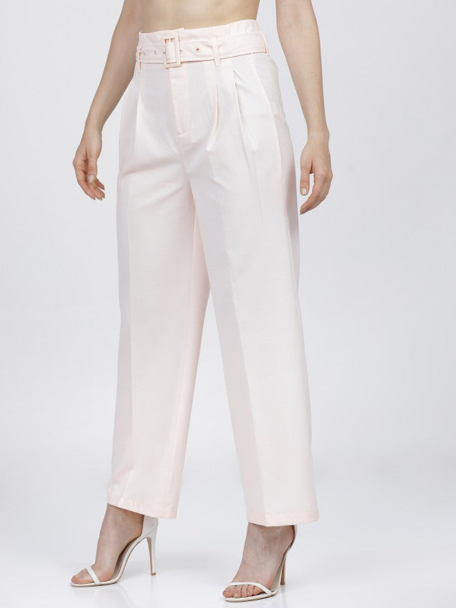 Tokyo Talkies Womens Pink Wide Leg High Waist Trousers - Pink - Image 2
