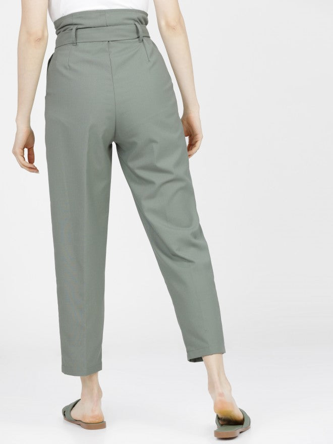 Tokyo Talkies Womens Green Pleated Ankle Length Trouser - Green - Image 3