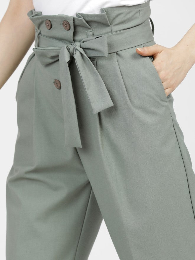 Tokyo Talkies Womens Green Pleated Ankle Length Trouser - Green - Image 4