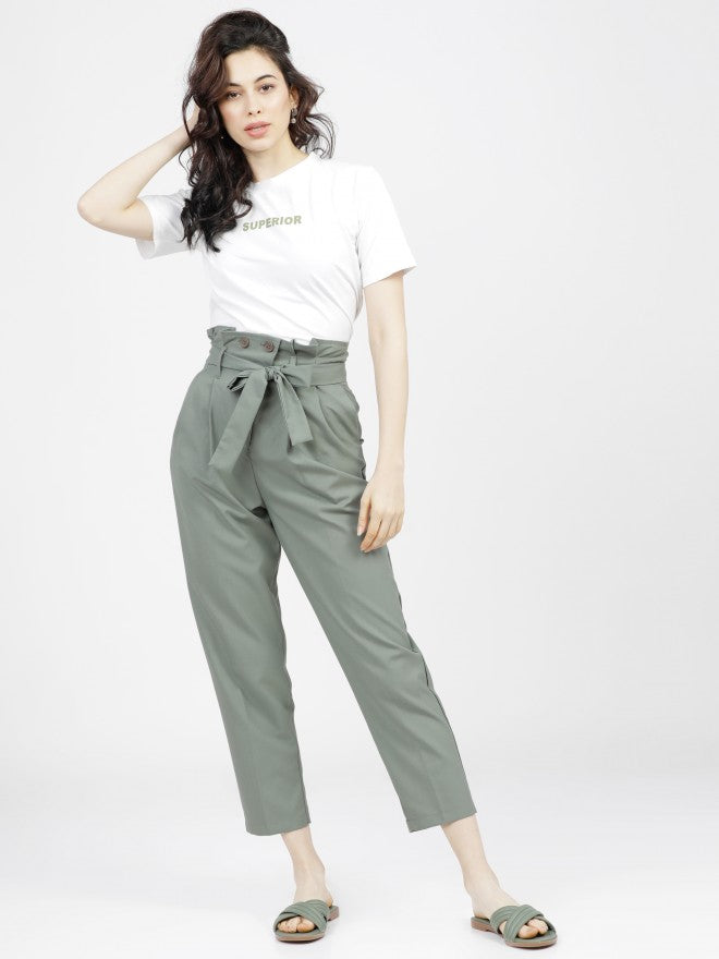 Tokyo Talkies Womens Green Pleated Ankle Length Trouser - Green - Image 5