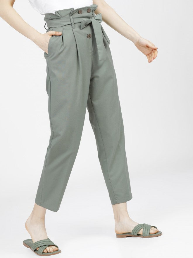 Tokyo Talkies Womens Green Pleated Ankle Length Trouser - Green - Image 6