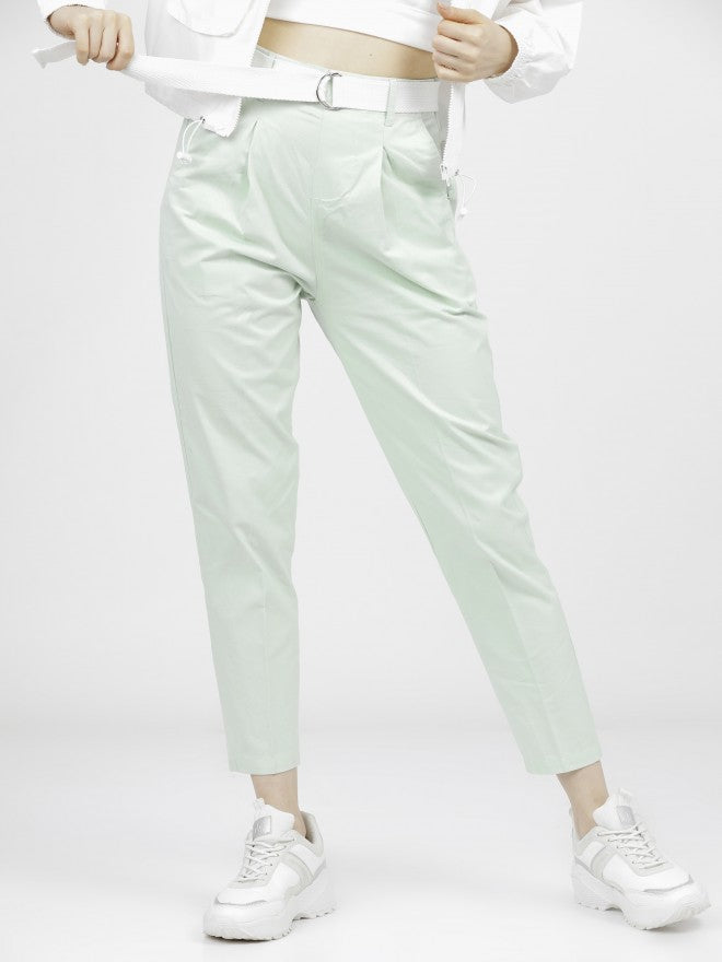 Tokyo Talkies Womens Green Straight Fit Trouser - Green - Image 1