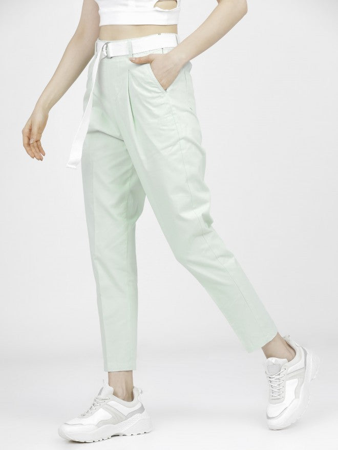 Tokyo Talkies Womens Green Straight Fit Trouser - Green - Image 2