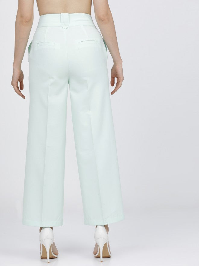 Tokyo Talkies Womens Green Wide Leg High Waist Trouser - Green - Image 3