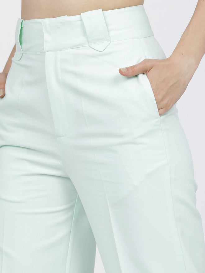 Tokyo Talkies Womens Green Wide Leg High Waist Trouser - Green - Image 4