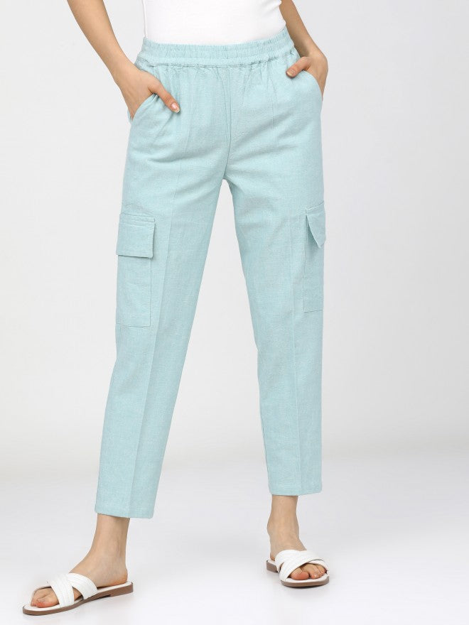 Tokyo Talkies Women Green Tapered Fit Cargos - Green - Image 1
