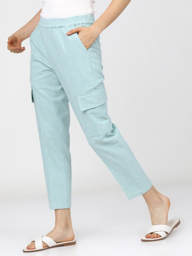 Tokyo Talkies Women Green Tapered Fit Cargos - Green - Image 2