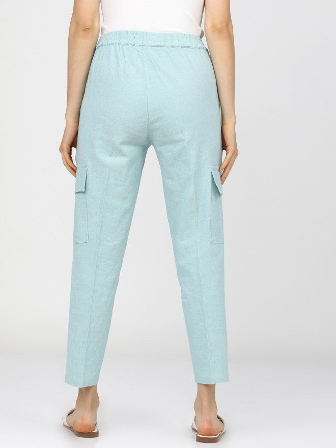 Tokyo Talkies Women Green Tapered Fit Cargos - Green - Image 3
