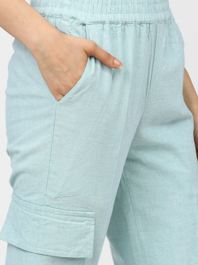Tokyo Talkies Women Green Tapered Fit Cargos - Green - Image 4