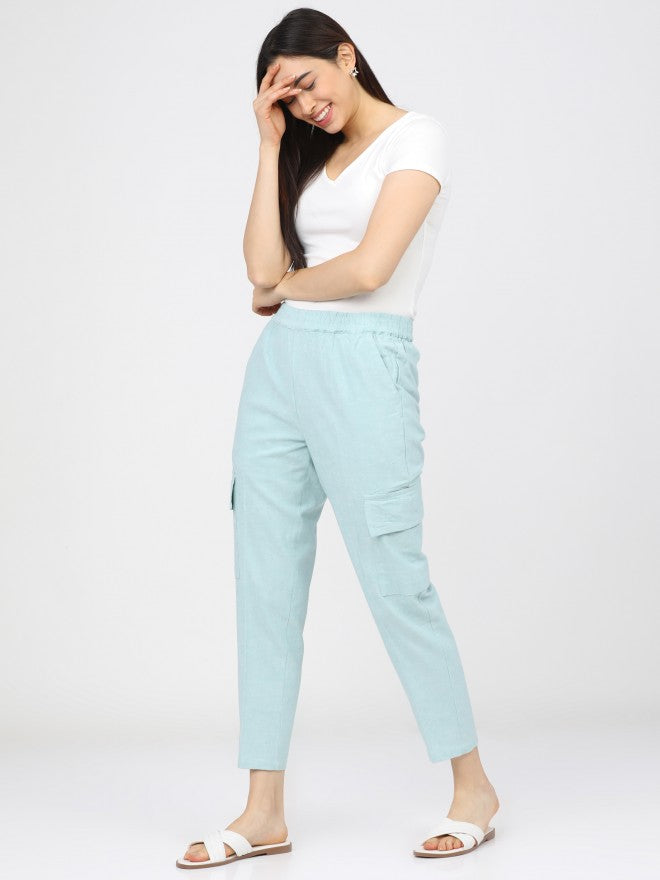 Tokyo Talkies Women Green Tapered Fit Cargos - Green - Image 5