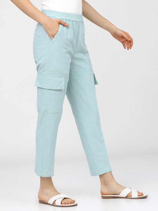Tokyo Talkies Women Green Tapered Fit Cargos - Green - Image 6