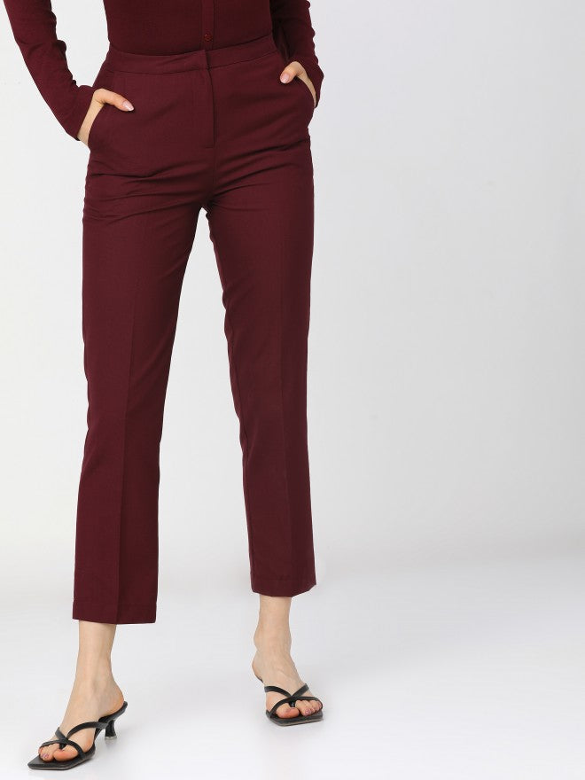 Tokyo Talkies Womens Maroon Straight Fit Ankle Length Trouser - Maroon - Image 2
