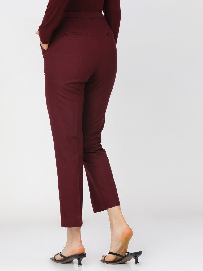 Tokyo Talkies Womens Maroon Straight Fit Ankle Length Trouser - Maroon - Image 4