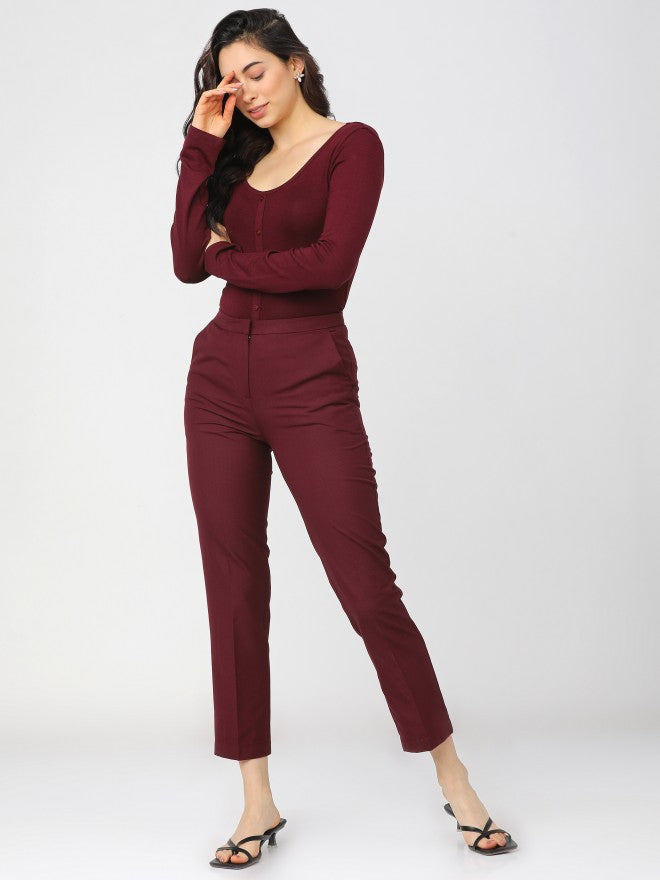 Tokyo Talkies Womens Maroon Straight Fit Ankle Length Trouser - Maroon - Image 5