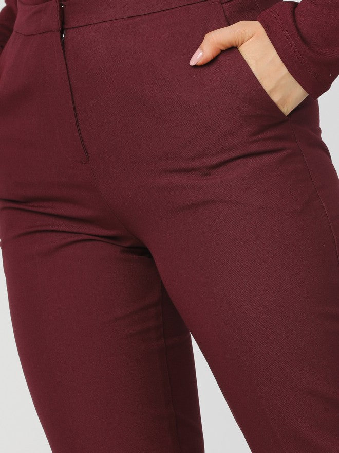 Tokyo Talkies Womens Maroon Straight Fit Ankle Length Trouser - Maroon - Image 6
