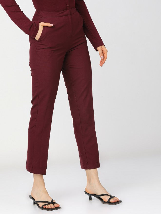 Tokyo Talkies Womens Maroon Straight Fit Ankle Length Trouser - Maroon - Image 7