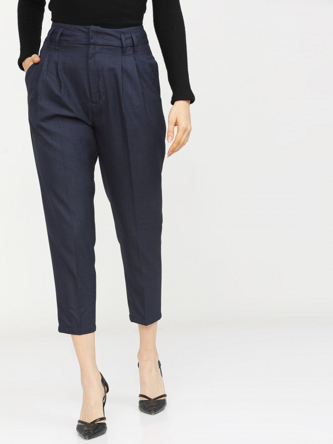 Tokyo Talkies Womens Navy Blue Slim Fit Crop Trouser - Navy Blue - Image 1