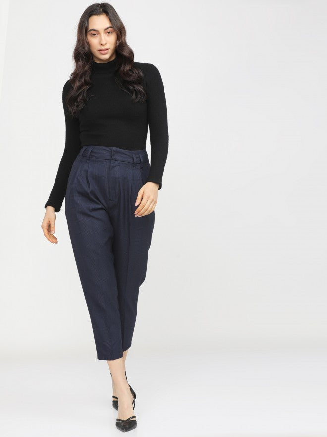 Tokyo Talkies Womens Navy Blue Slim Fit Crop Trouser - Navy Blue - Image 5