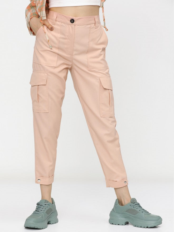 Tokyo Talkies Womens Pink Slim Fit Cargos - Pink - Image 1