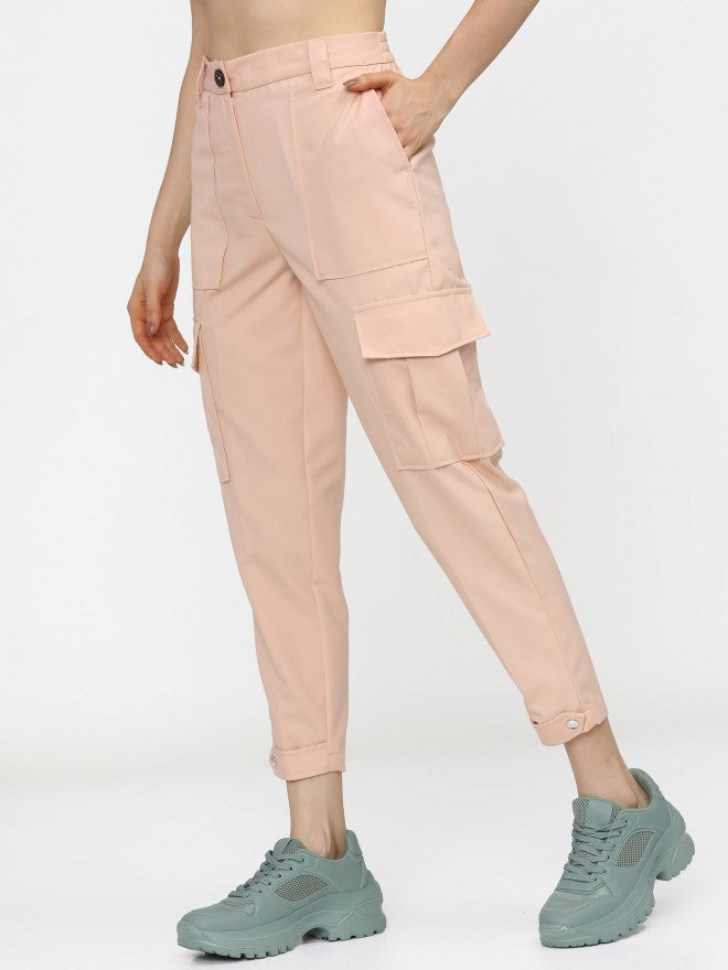 Tokyo Talkies Womens Pink Slim Fit Cargos - Pink - Image 2