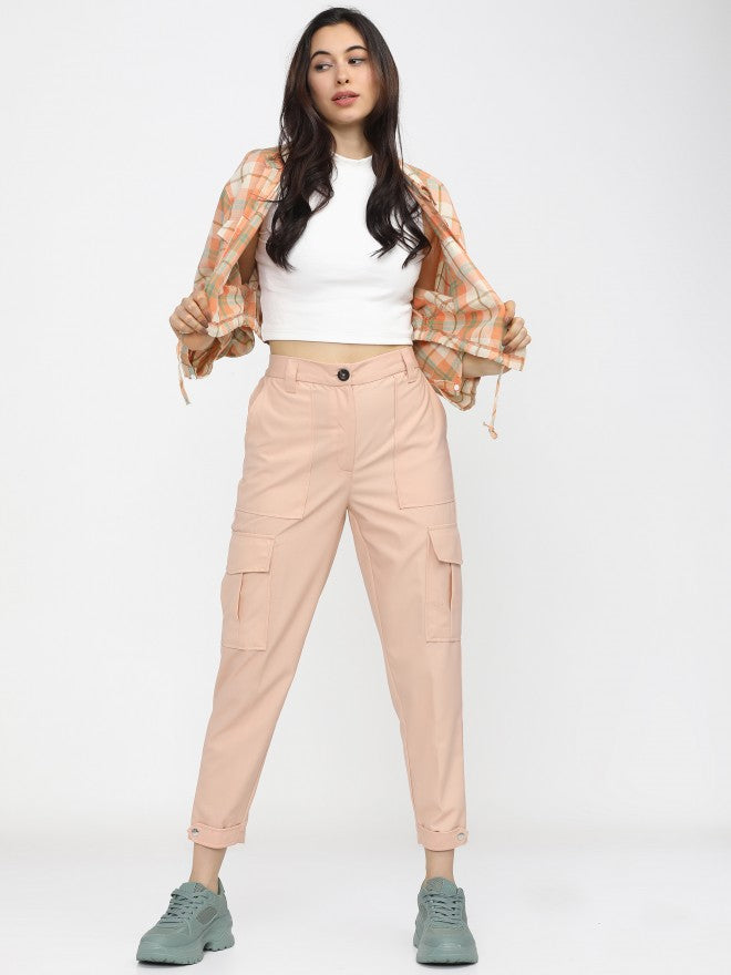 Tokyo Talkies Womens Pink Slim Fit Cargos - Pink - Image 5