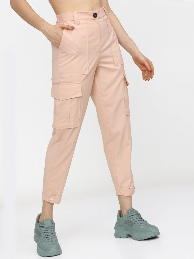 Tokyo Talkies Womens Pink Slim Fit Cargos - Pink - Image 6