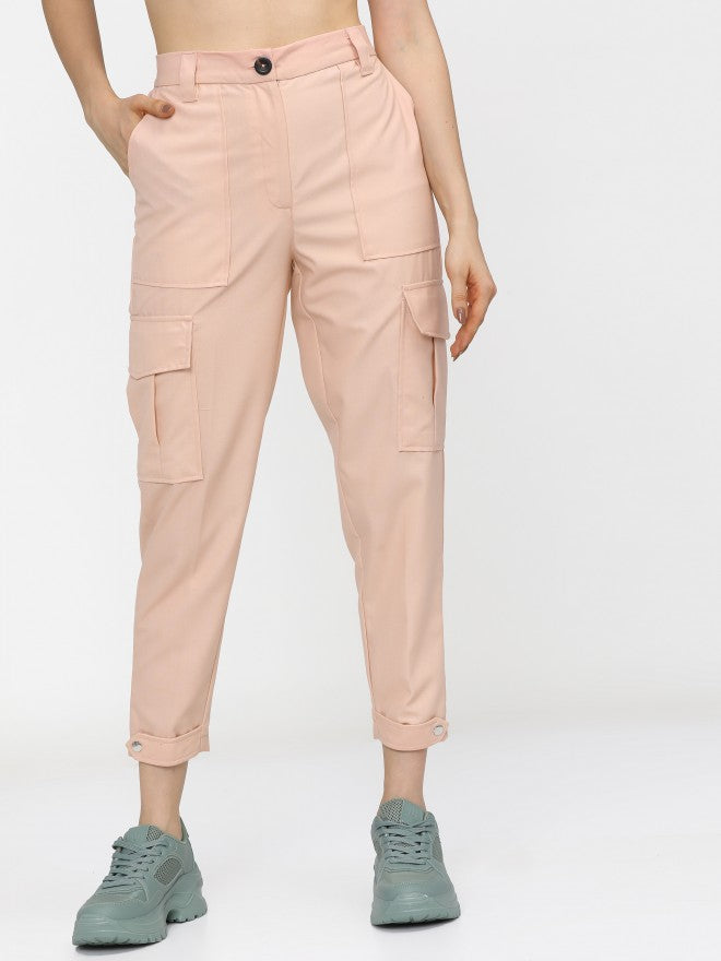 Tokyo Talkies Womens Pink Slim Fit Cargos - Pink - Image 7
