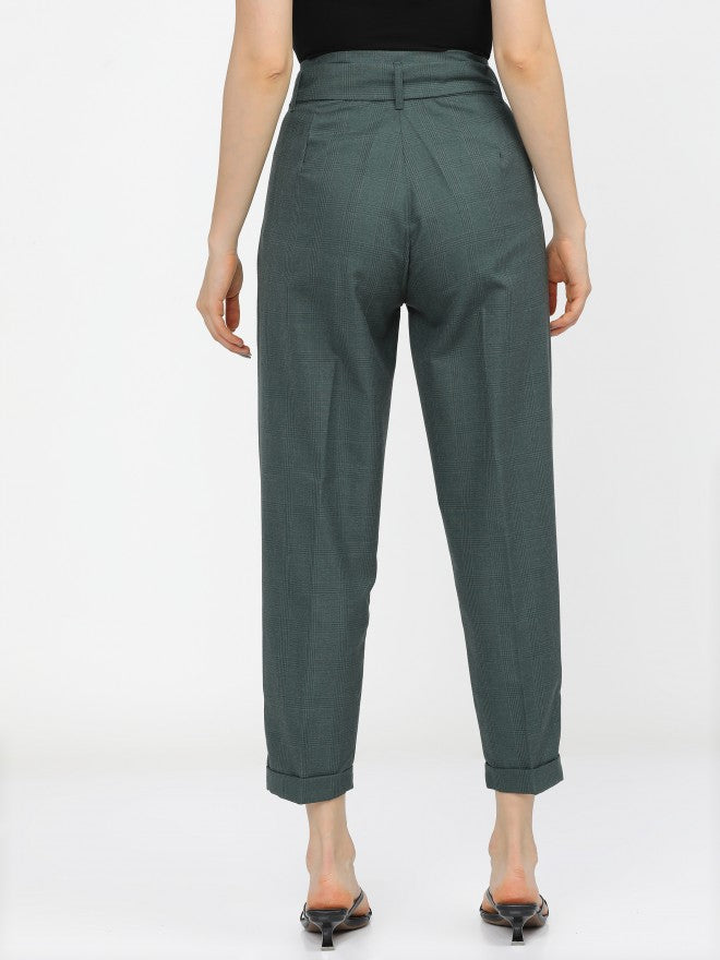 Tokyo Talkies Womens Green Pleated Ankle Length Trouser With Belt - Green - Image 3