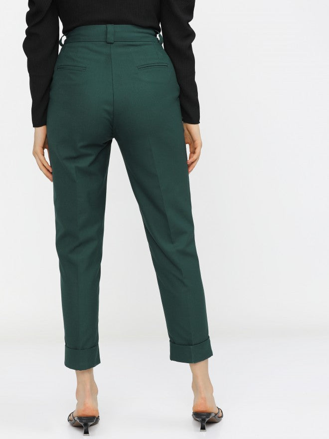 Tokyo Talkies Womens Green Tapered Fit Trouser - Green - Image 3